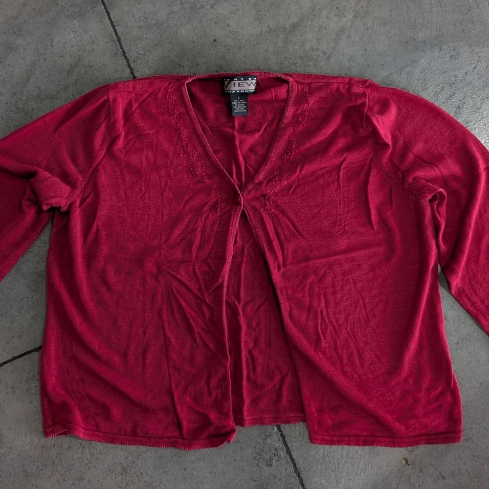 Norton View McNaughton Womens Red‎ Cardigan V-Neck Open 100% Silk Large